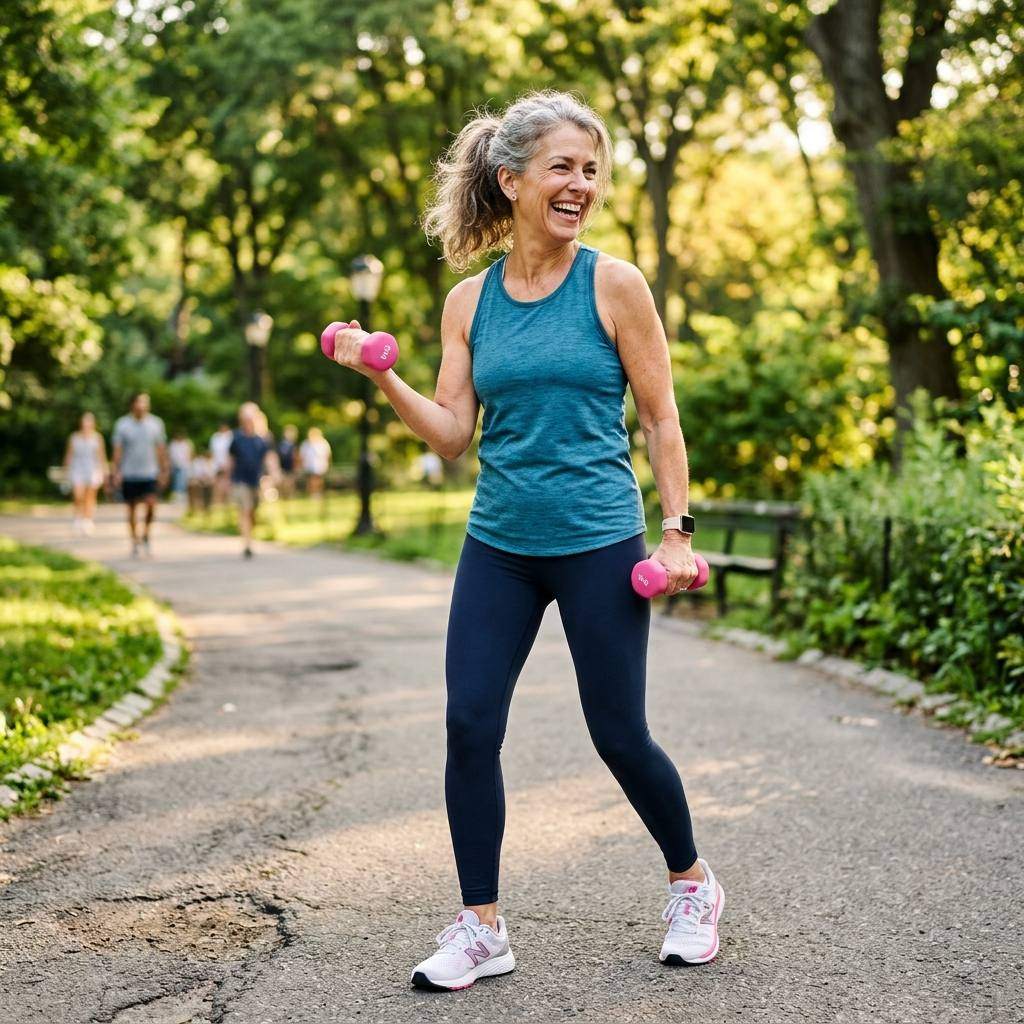 Woman exercising with light weights